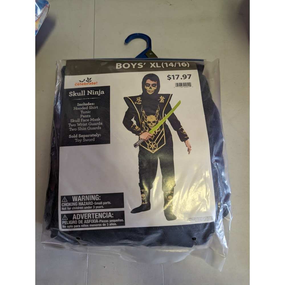 New Way To Celebrate Boys Size XL‎ (14/16) Skull Ninja Halloween Costume 6 Pc